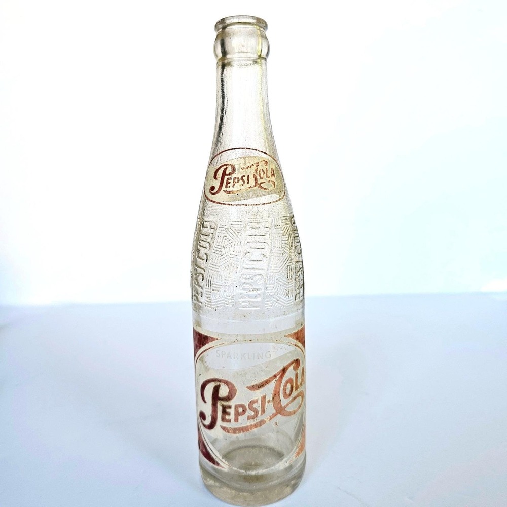 Vintage Red White 1940's Pepsi Cola Glass Soda Pop‎ Bottle New York NY - 1561